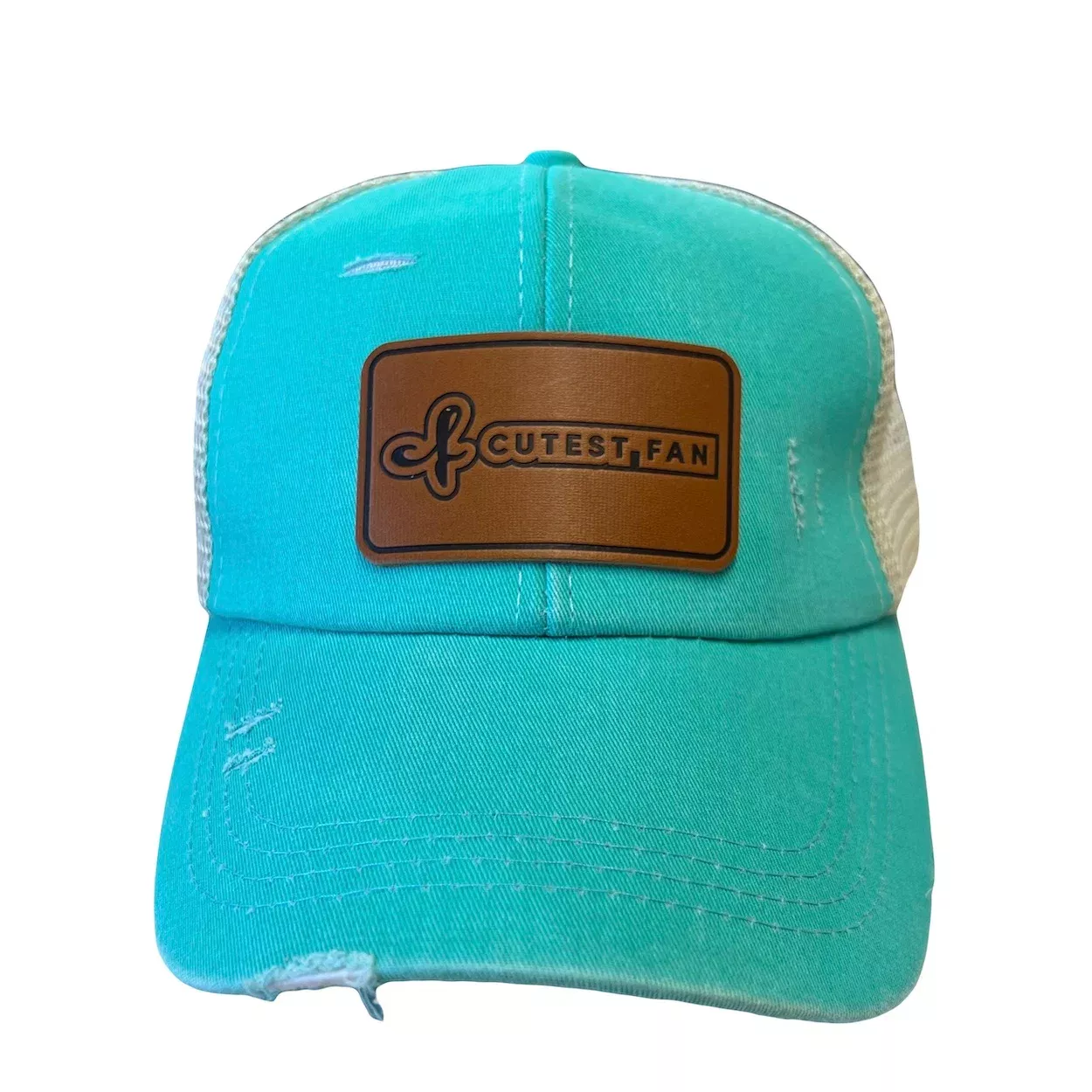 Cutest Fan Ponytail Trucker Hat with Leather Patch - 2 Colors