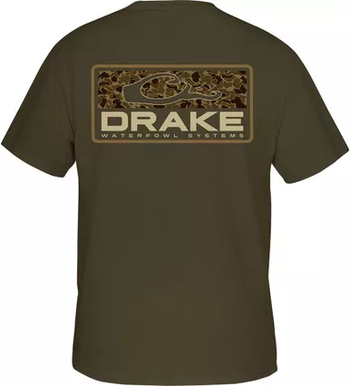 Drake Waterfowl Short Sleeve Old School Bar T - Army Green - Medium