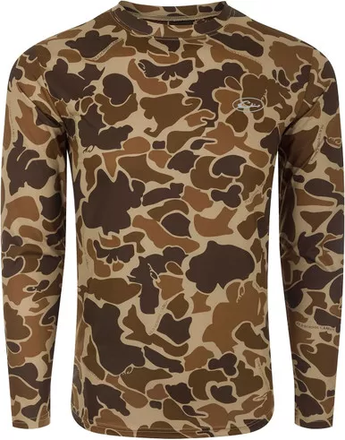 Drake Waterfowl Youth EST Camo Performance Long Sleeve - Old School Medium