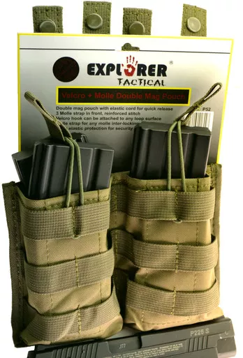 Explorer Double Mag pouch with quick release bungee elastic OD Green