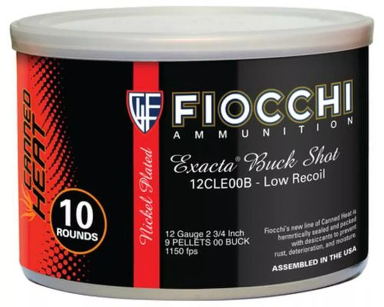 Fiocchi Canned Heat Buckshot 12 Gauge 2.75 Inch 1150 FPS 9 Pellets 00 Buckshot 10 Per Can