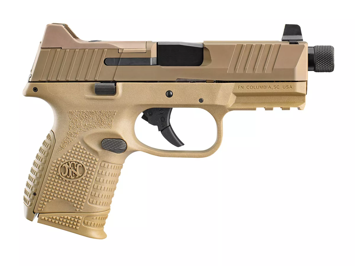 FN 509 Tactical Compact 9mm Pistol Flat Dark Earth 9mm Pistol, Threaded Barrel, Optics Ready, No Manual Safety