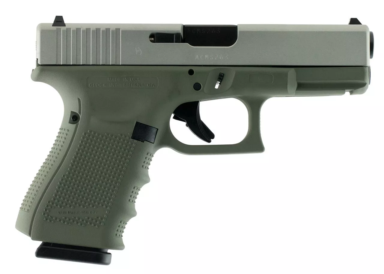 Glock G19 Gen4 9mm, 4.01″, 15rd, Forest Green Frame, Stainless Steel Slide