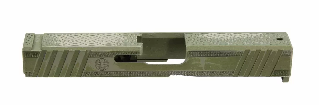 Green & Stainless Viking Deep Engraved Cerakote G19 Standard One-Off Slide