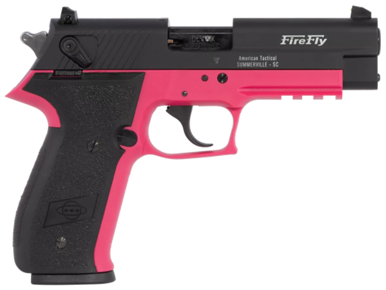 GSG FireFly, .22 LR, 4.9″ Barrel, 10rd, SA/DA, Black Slide, Pink