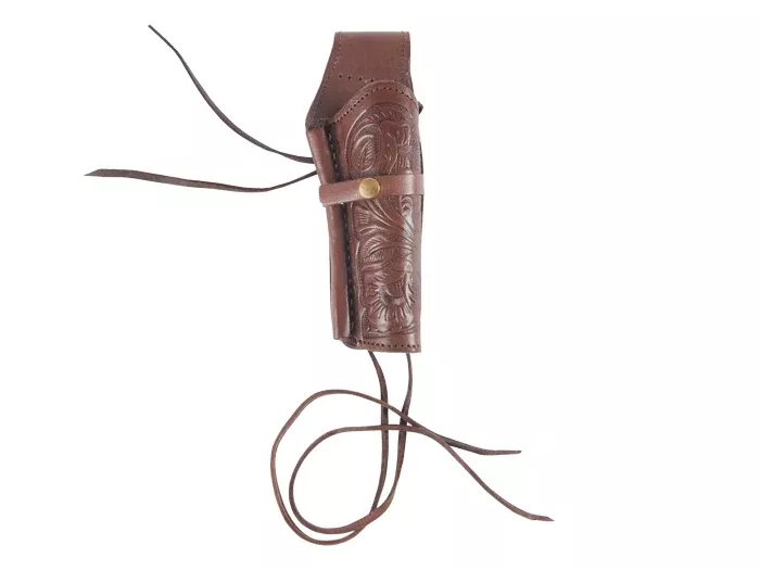 Hand-Tooled Leather Holster, 6", Chocolate, Right Hand
