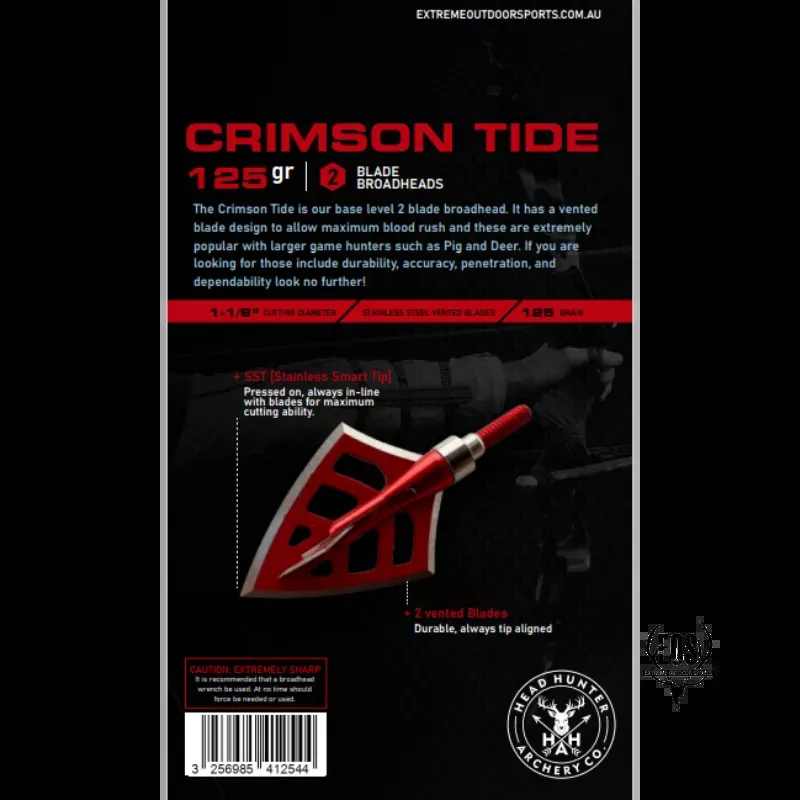 HEADHUNTER ARCHERY BROADHEADS - CRIMSON TIDE 2 BLADE 125GR (6PK)