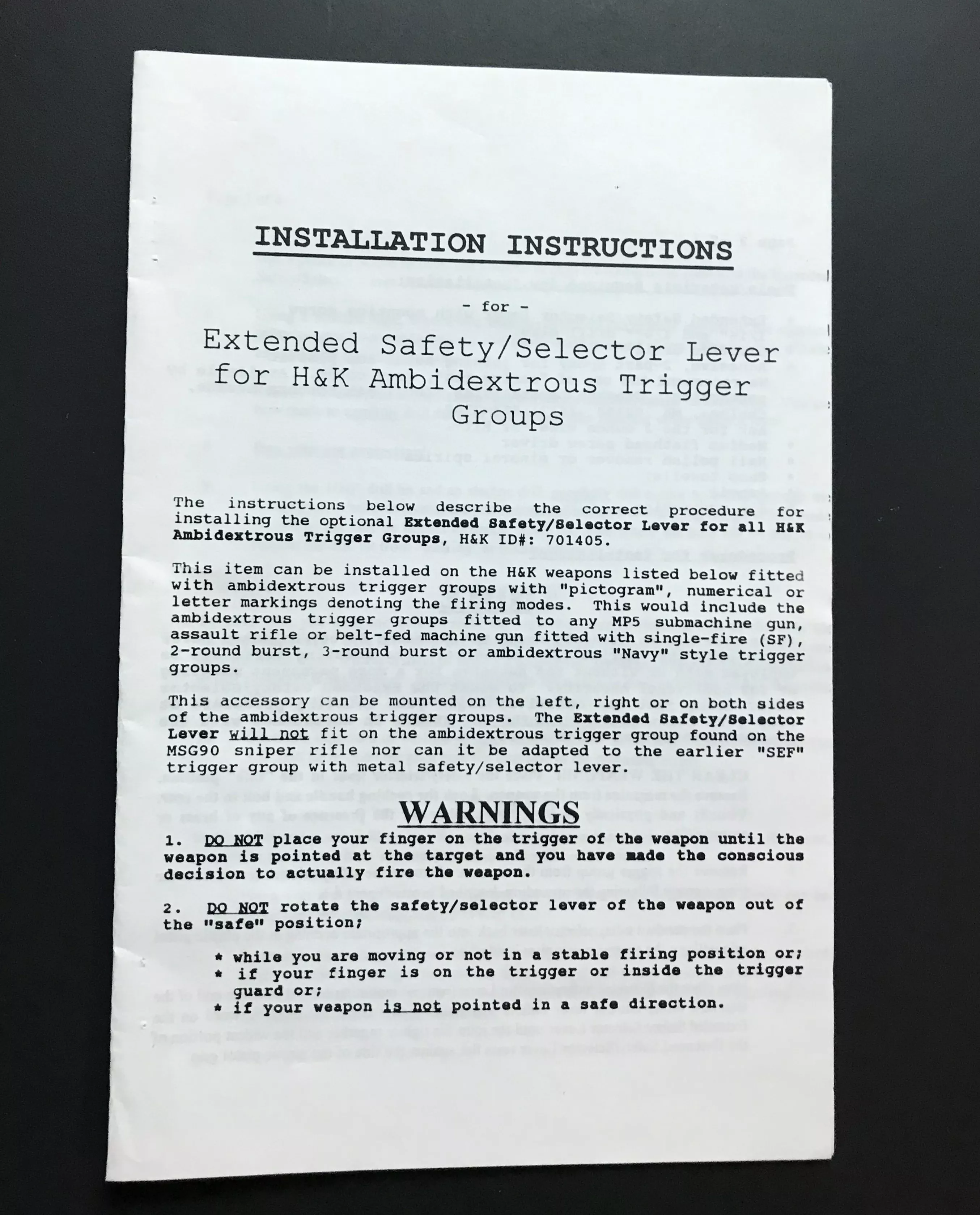 HK Extended Safety Selector Instructions