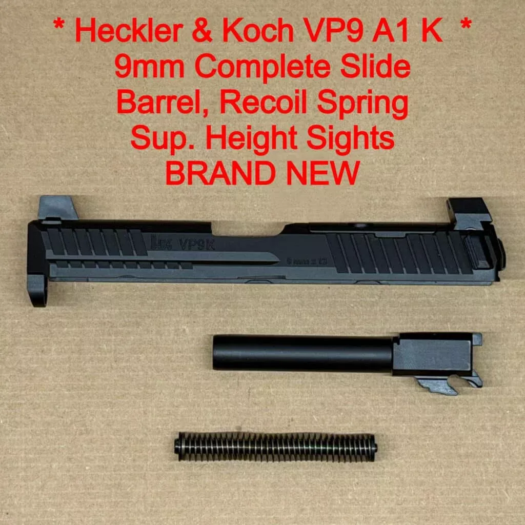 HK VP9A1 K Complete Slide Assembly – OEM Black Suppressor Sights – BRAND NEW