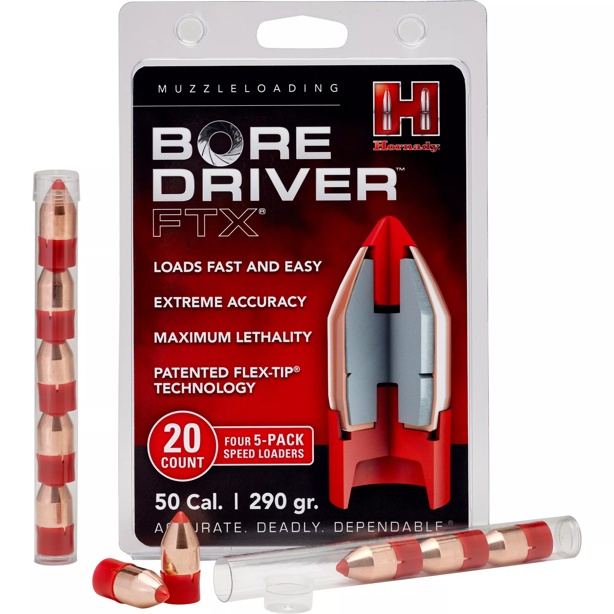 Hornady 67713 Bore Driver FTX 50Cal Flex Tip eXpanding 290gr 20 Per Box/10 Case