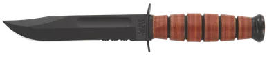 Ka-Bar 1252 USMC 5.25 Inch Fixed Blade Knife, Black, Brown Leather Handle
