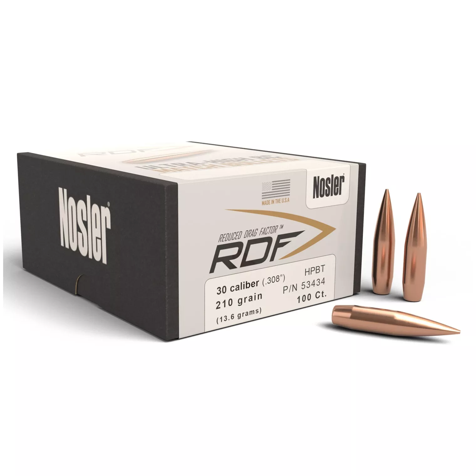 Nosler 53434 RDF Match 30Cal 210gr Hollow Point Boat Tail 100/Box