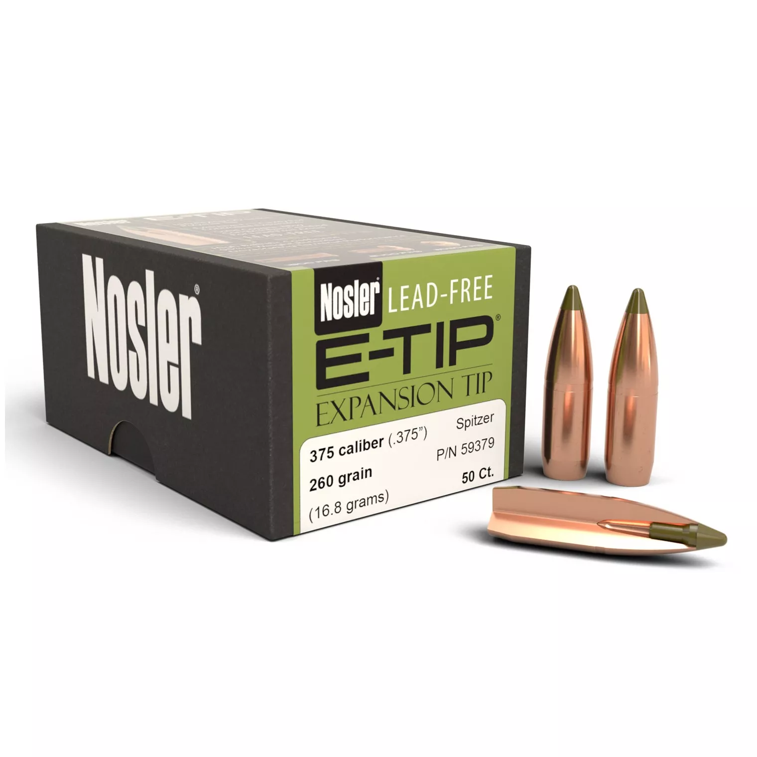 Nosler 59379 E-Tip 375Cal 260gr Spitzer Boat Tail 50/Box