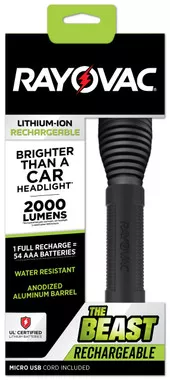 Rayovac The BEAST USB Rechargeable Lithium Flashlight 2000 Lumens