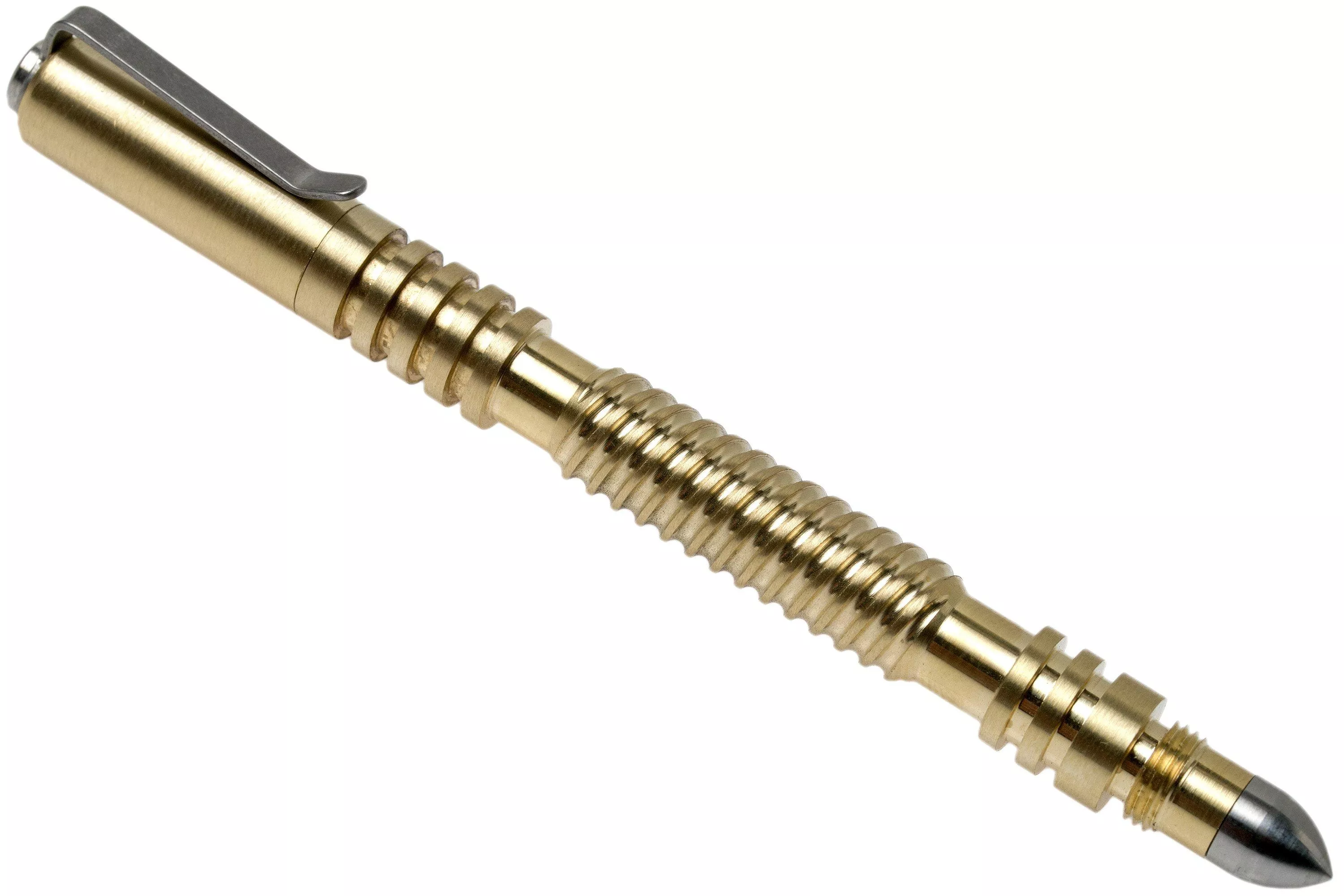 Rick Hinderer Spiral Investigator Pen Brass, tactical pen