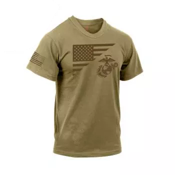 Rothco US Flag / USMC Eagle, Globe, & Anchor T Shirt - Coyote Brown