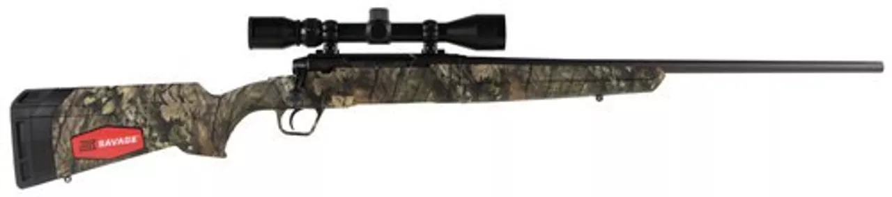 Savage Axis XP Camo, 308 Winchester, 22″ Barrel, Black Color, Mossy Oak Break-Up Country Polymer Stock, Weaver 3-9×40 Scope, 4Rd, Detachable Box Magazine
