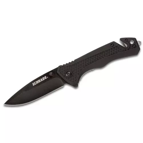 Schrade SCH704CP w/ Cutter Black, 3.25 Blade Folding Knife Clam Pack