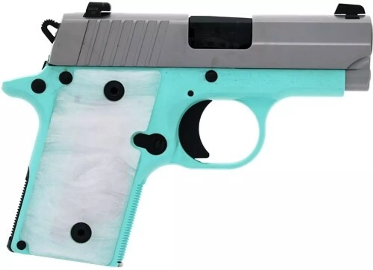 SIG P238, .380 ACP, 2.7″, 6rd, SIGLITE NS, Pearl-White Grips, Robin Egg Blue