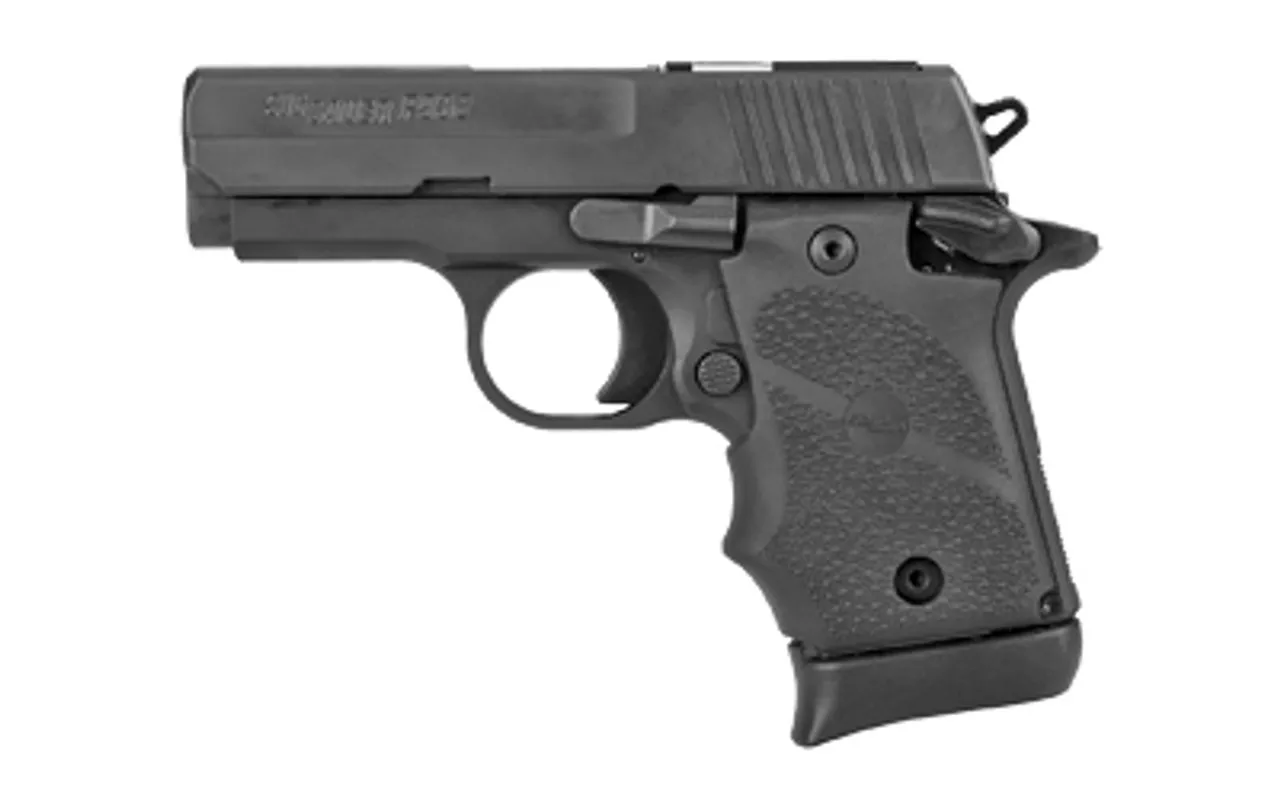 Sig P938, SAS, Single Action Only, Compact, 9mm, 3″ Barrel, Alloy Frame, Black Hard Coat Anodized Finish, Rubber Grips, Night Sights, 7Rd, 1 Magazine