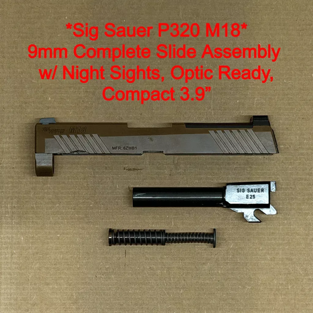 SIG SAUER P320 M18 OEM Complete Slide Assembly – 3.9″ 9mm – Optic Cut – Night Sights – FDE – NEW