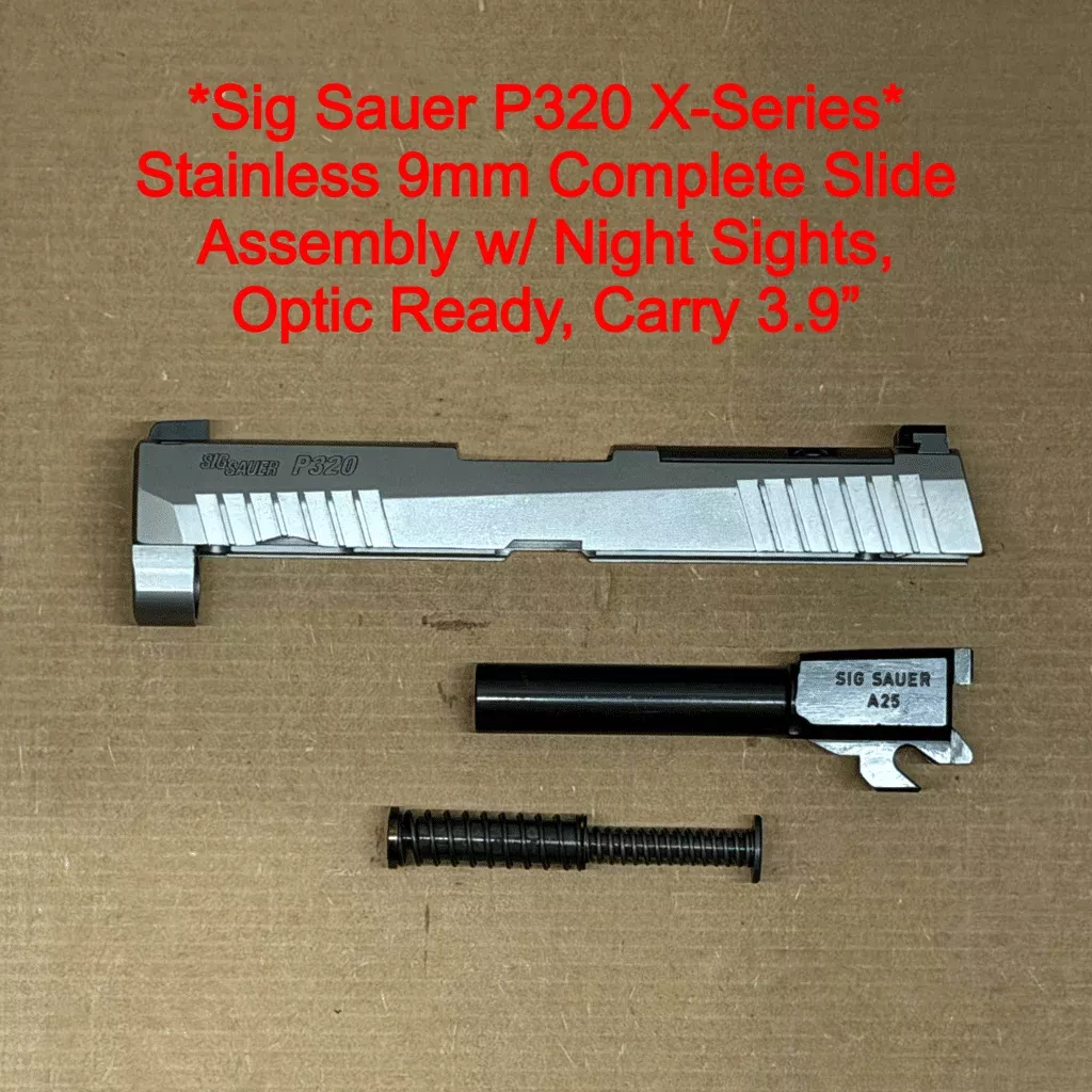 SIG SAUER P320 OEM Complete Slide Assembly – 3.9″ 9mm Carry – Optic Cut – Night Sights – Silver – NEW
