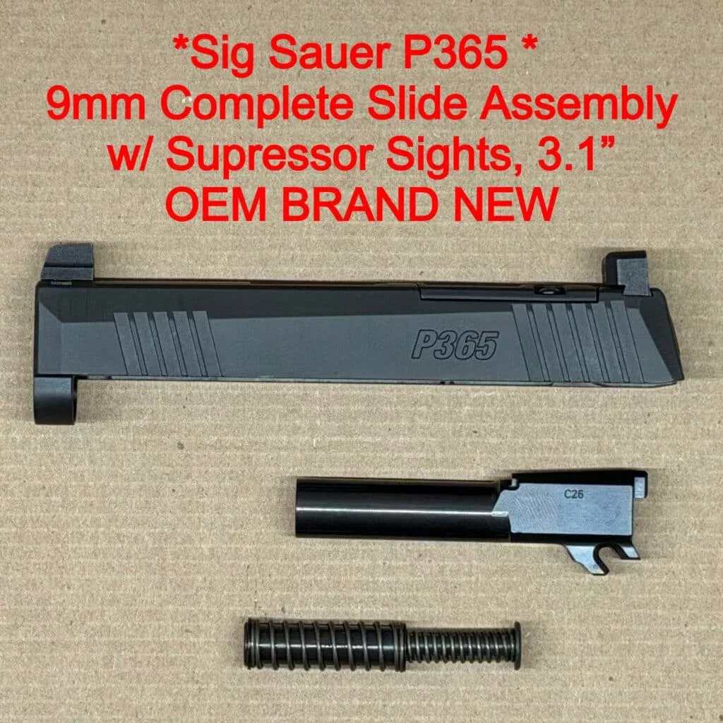 Sig Sauer P365 OEM Complete Slide Assembly 9mm Optic Cut Suppressor Height Night Sights – BRAND NEW
