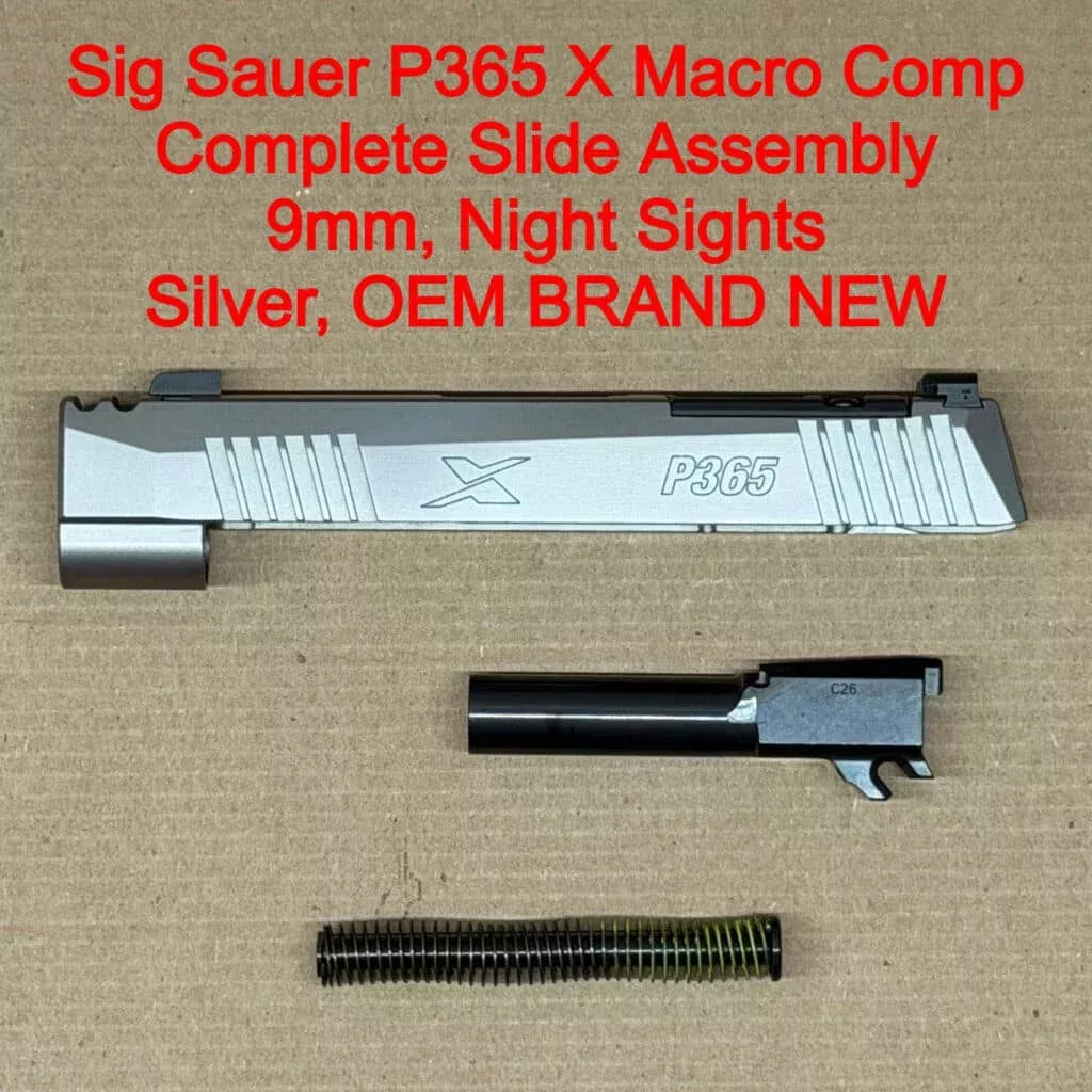 Sig Sauer P365 XMacro Comp OEM Complete Slide Assembly 9mm Silver Optic Cut – BRAND NEW