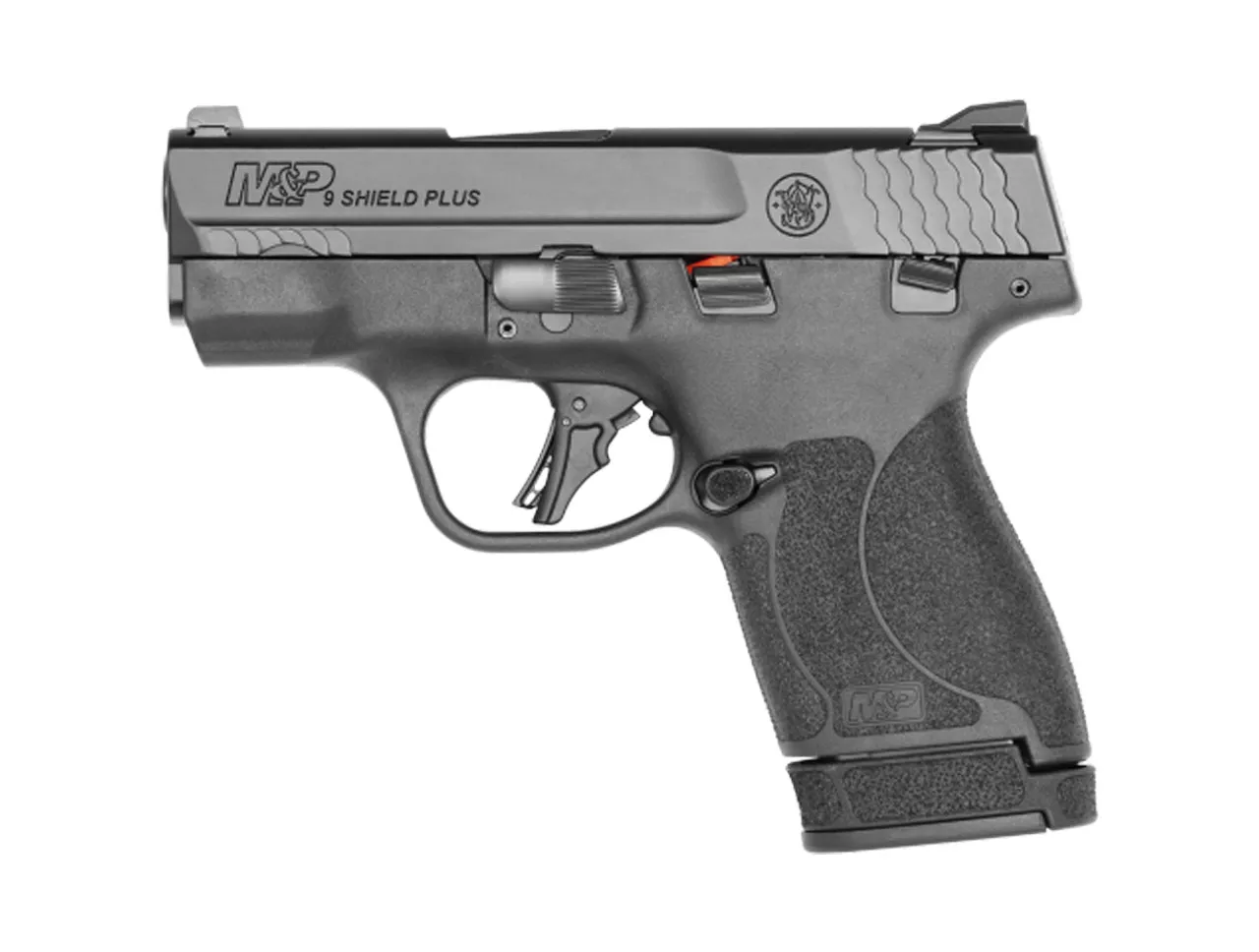 Smith & Wesson, Shield Plus, Striker Fired, Micro-Compact, 9mm, 3.1″ Barrel, White Dot Sights, Polymer Frame, Thumb Safety, Flat Face Trigger, 2 Mags, 1-10Rd 1-13Rd, Black