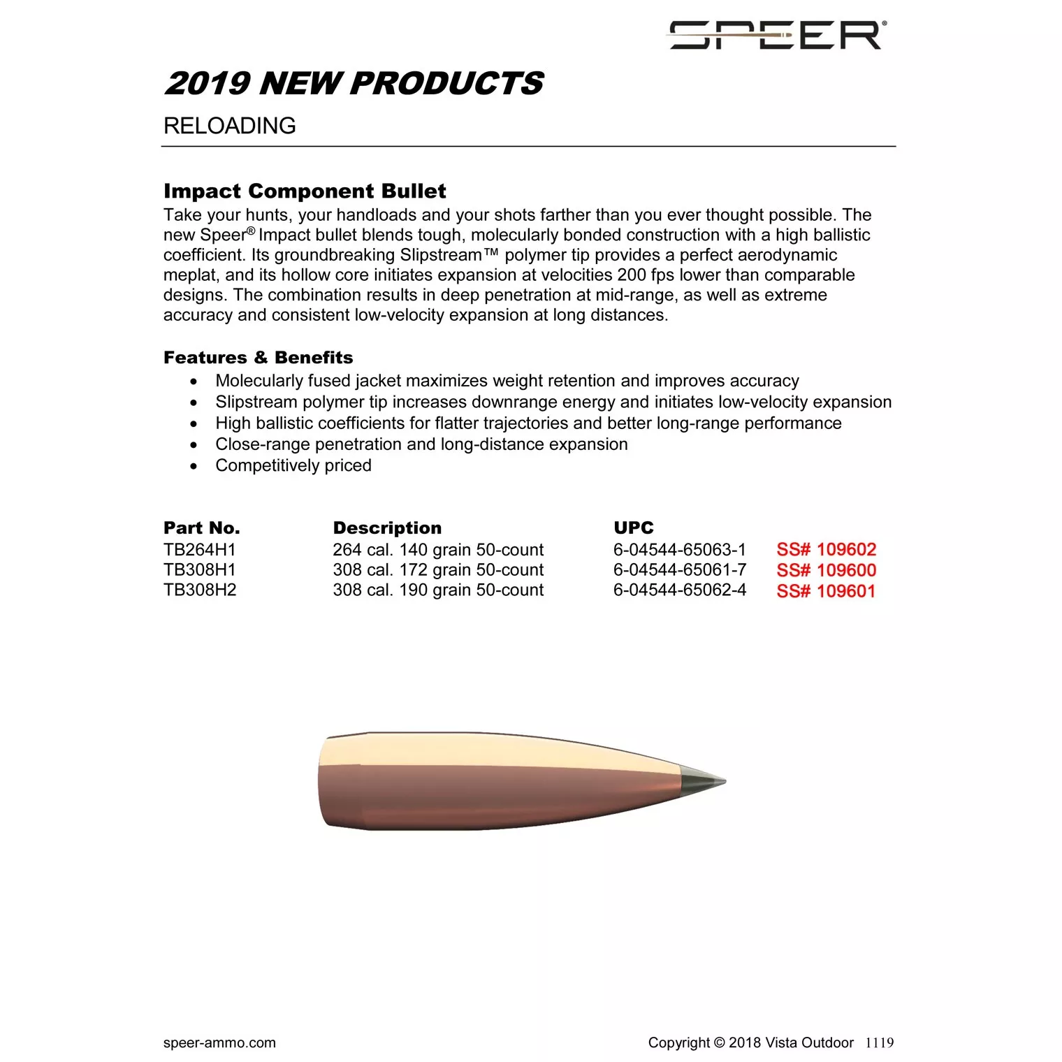 Speer TB308H2 Impact 30Cal 190gr Speer Impact 50 Per Box/5 Case