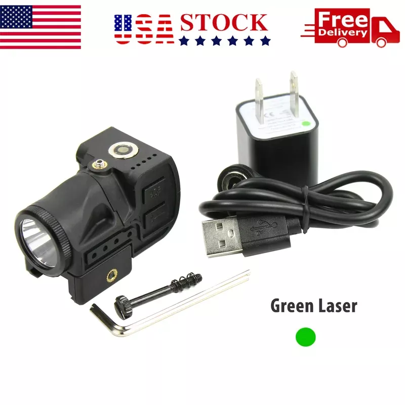 Tactical Flashlight & Green Laser Sight Combo Picatinny Rail Mounted Pistol