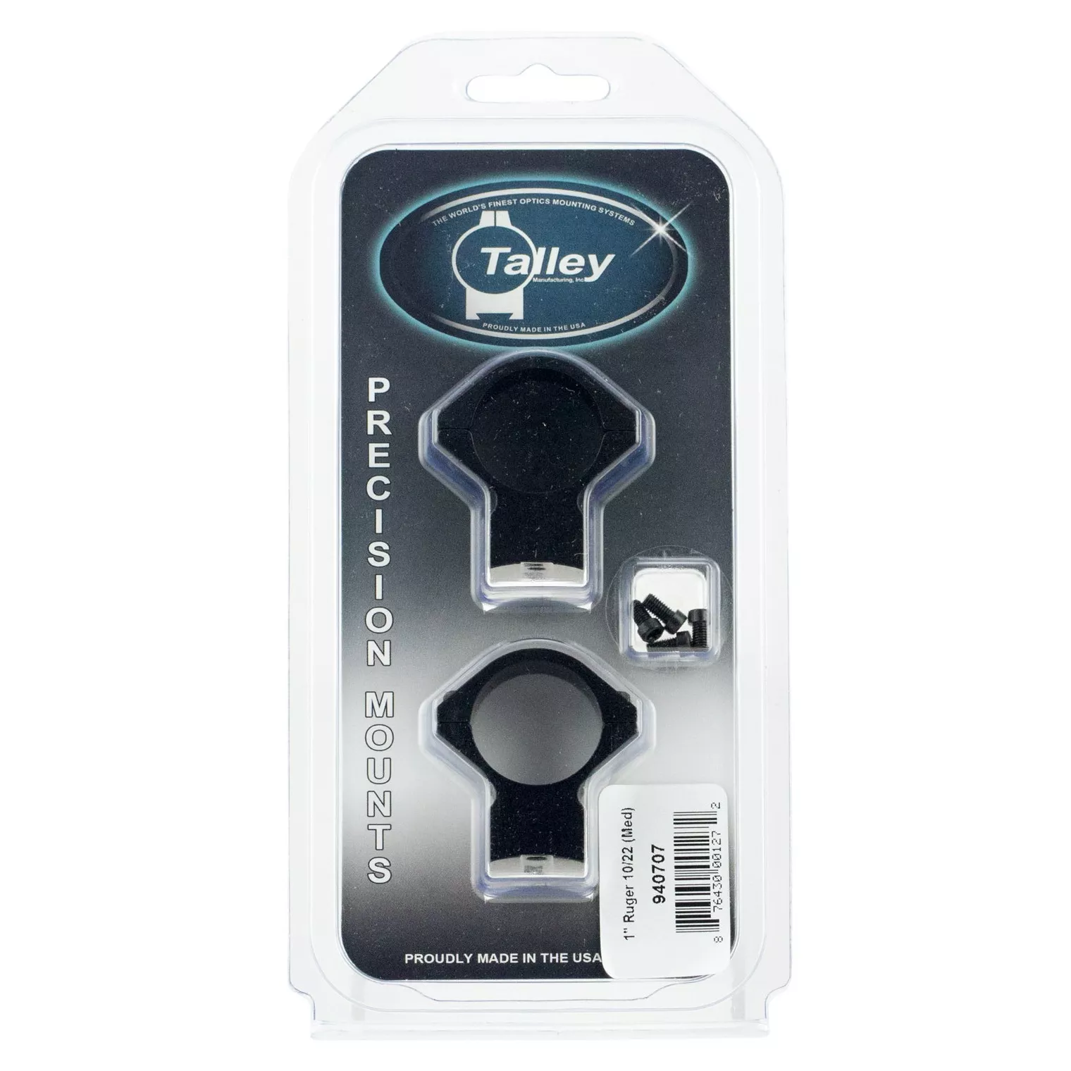 Talley 940707 Scope Mount/Ring Combo Black Anodized 1” Tube Ruger 10/22 Medium Rings