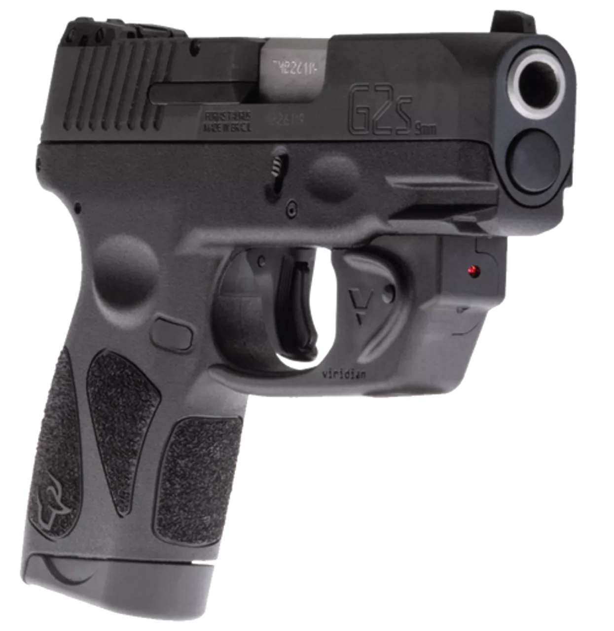Taurus G2S Viridian Laser 9mm, 3.25″ Barrel, Black Grip and Frame, Black Carbon Steel Slide, 7rd
