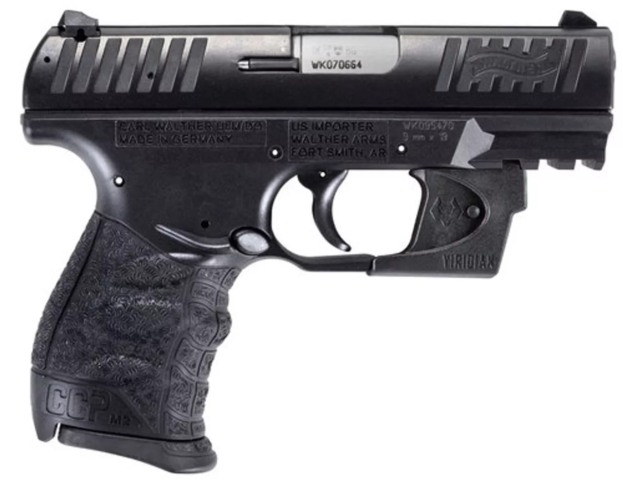 Walther CCP M2, 9mm, 3.54″ Barrel, 8rd, Black, Viridian Red Laser