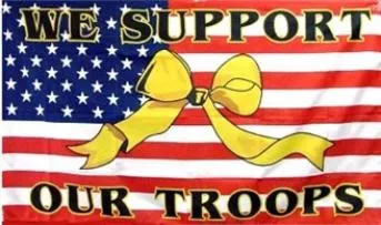 We Support Our Troops USA Flag With Yellow Ribbon