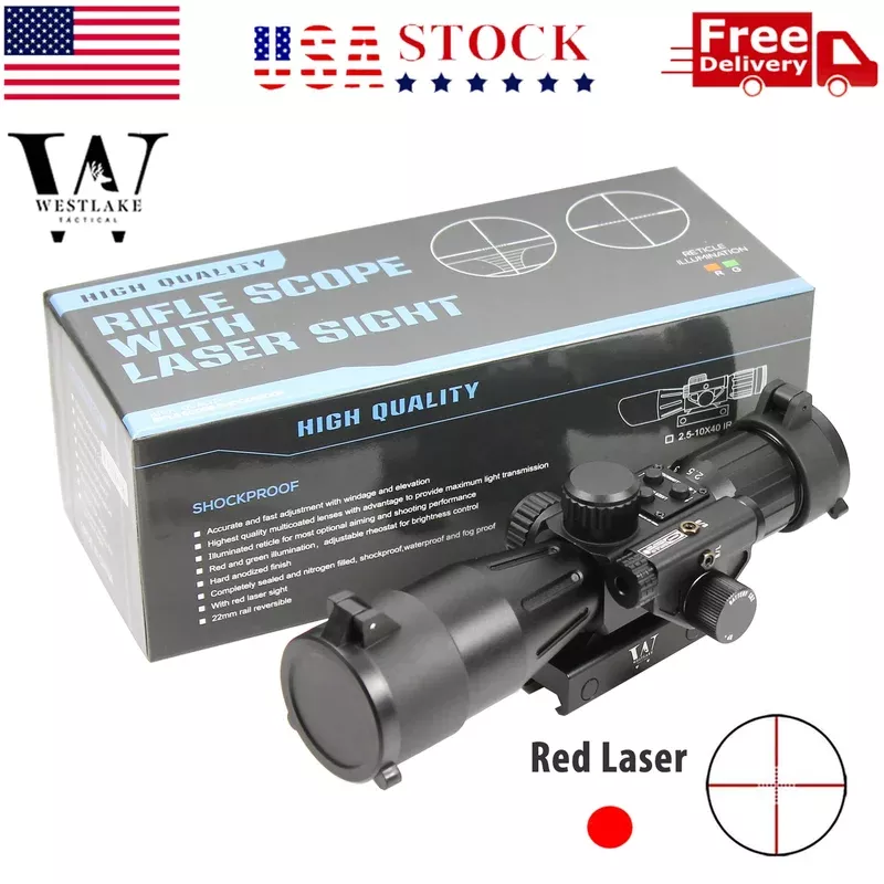 WLT 2.5-10x40IR Rifle Scope Mil-dot illuminated with Red Dot Laser Sight